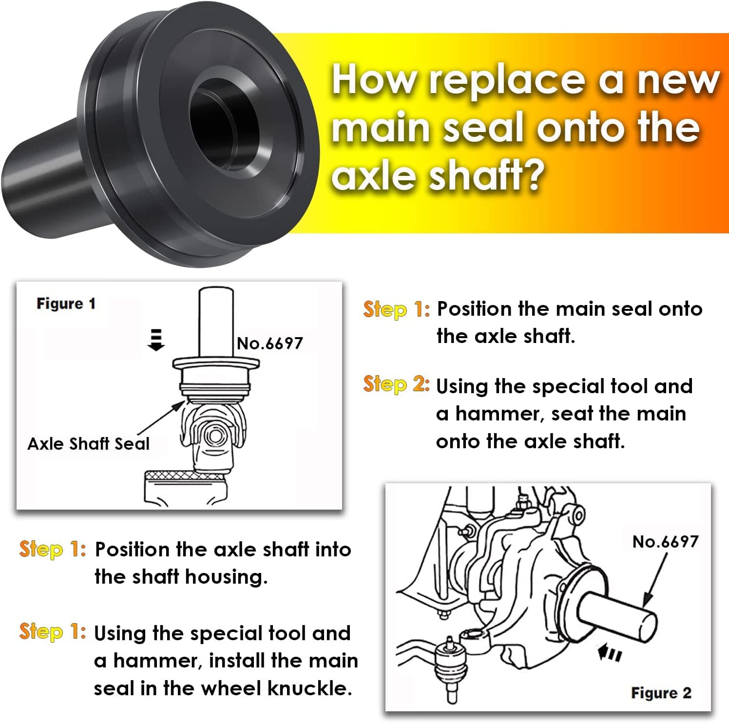 Wheel Knuckle Vacuum Oil Seal Installer Tool Similar to OTC 6697 for Ford F-250