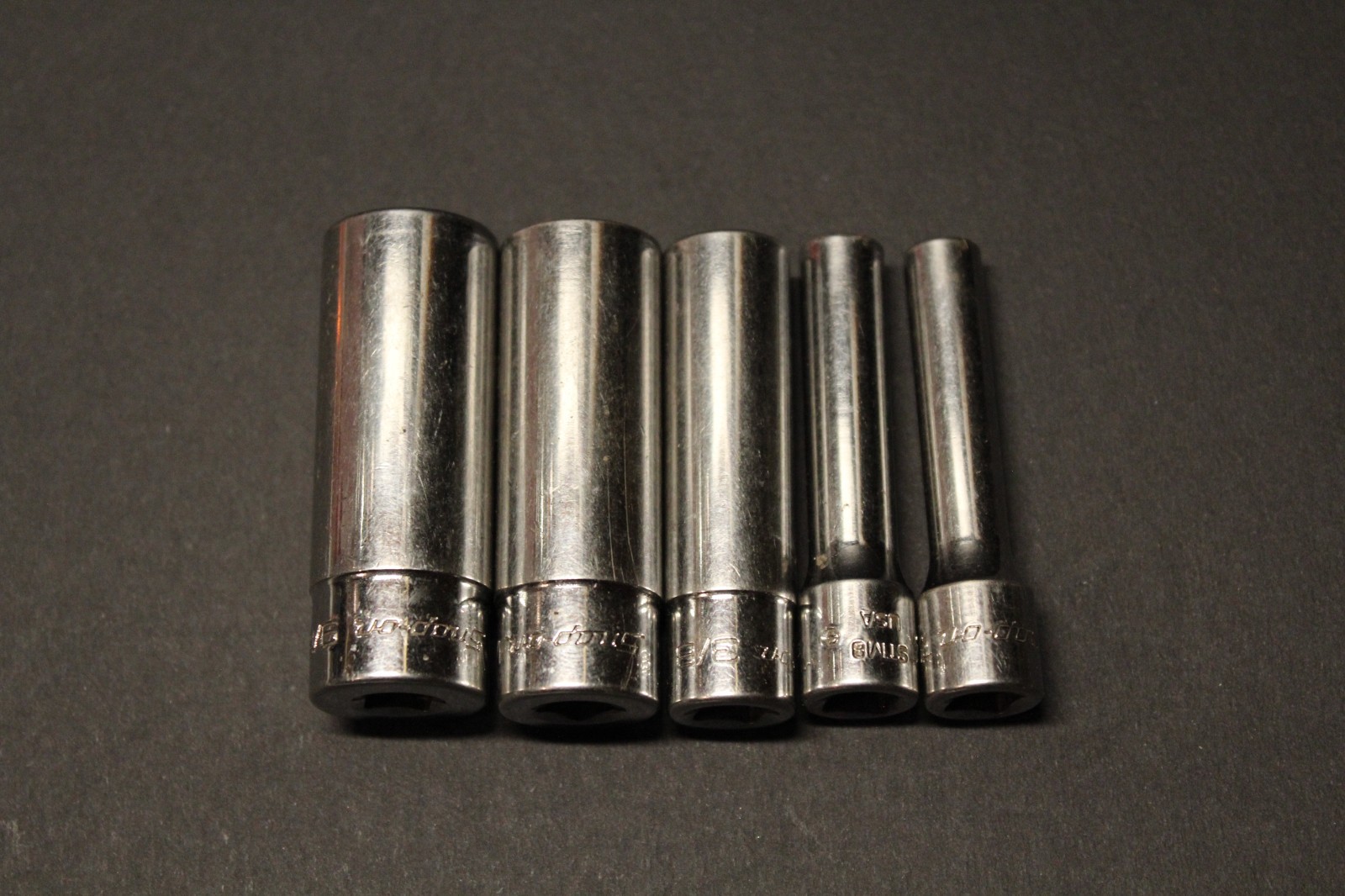 Snap-on 1/4″ Drive SAE Deep 6 Point STMM 5 Sockets, 7/32, 1/4, 3/8, 1/2, 9/16