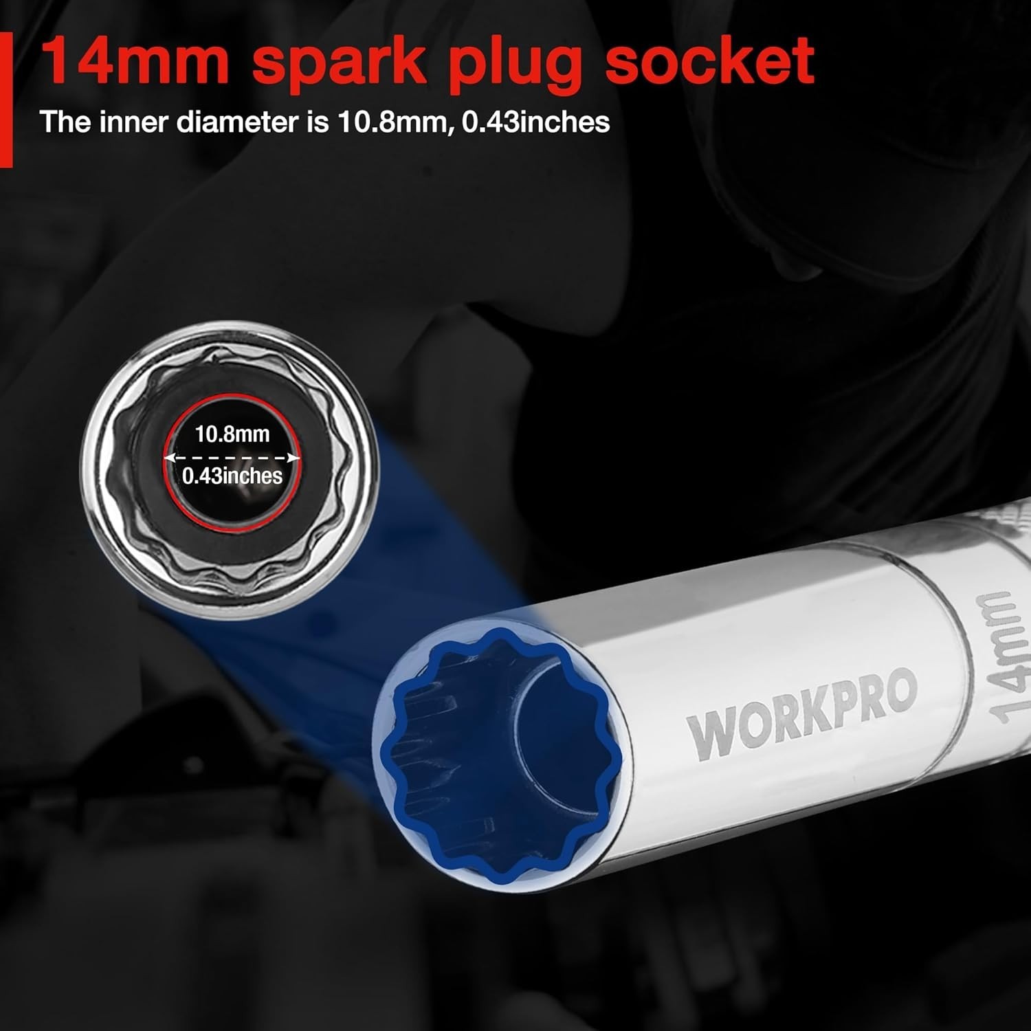 3PC 14mm Spark Plug Socket Set with Magnetic Swivel and 6-10 Inch Extensions