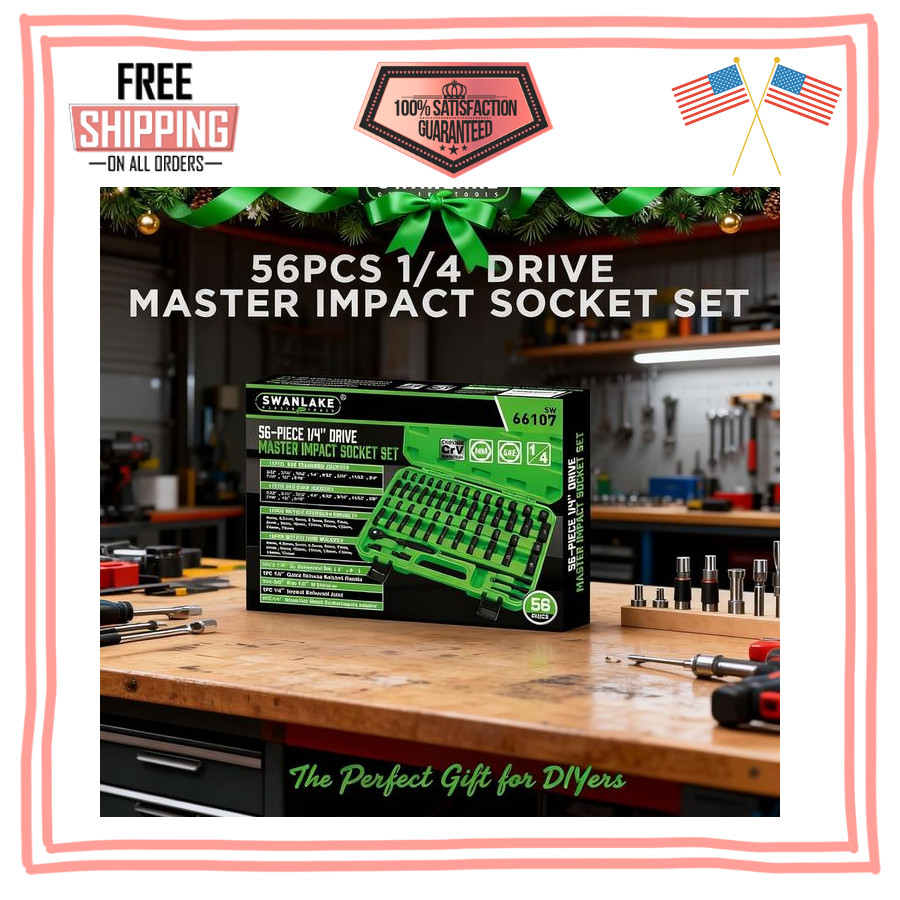 SWANLAKE 1/4″ Drive Impact Socket Set, 56-Piece Standard SAE (5/32 to 9/16 inch)