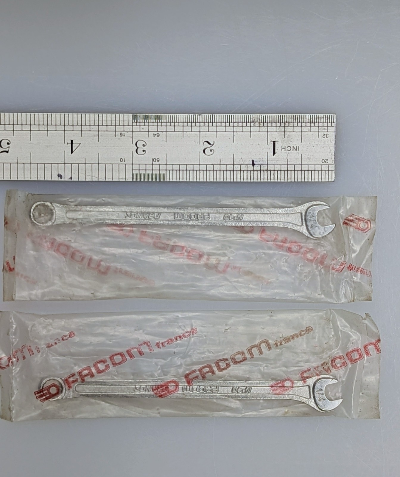 Two – Vintage FACOM, 1/4″ SAE Combination Wrenches «No. 40». New in packages.