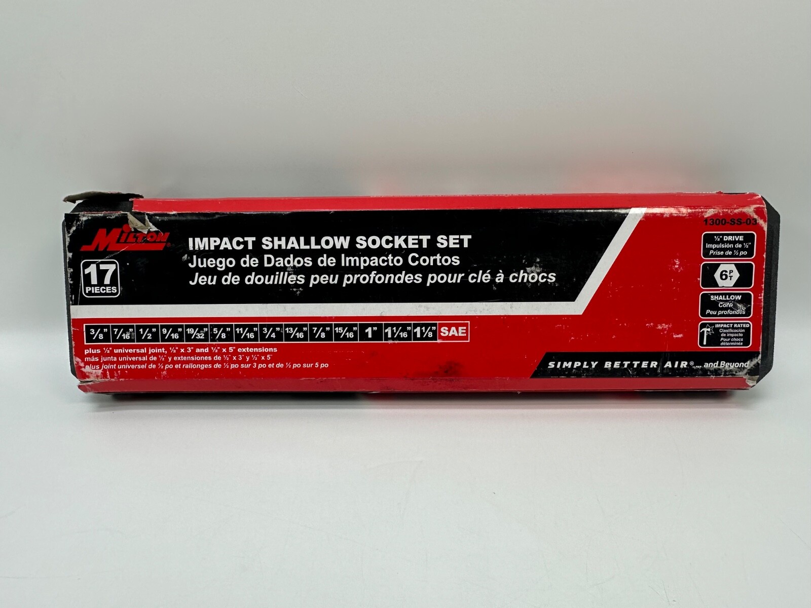 Milton® 17-Pc. 1/2” Dr Shallow 3/8 to 1-1/8″ SAE Impact Socket Set w/ Univ Joint
