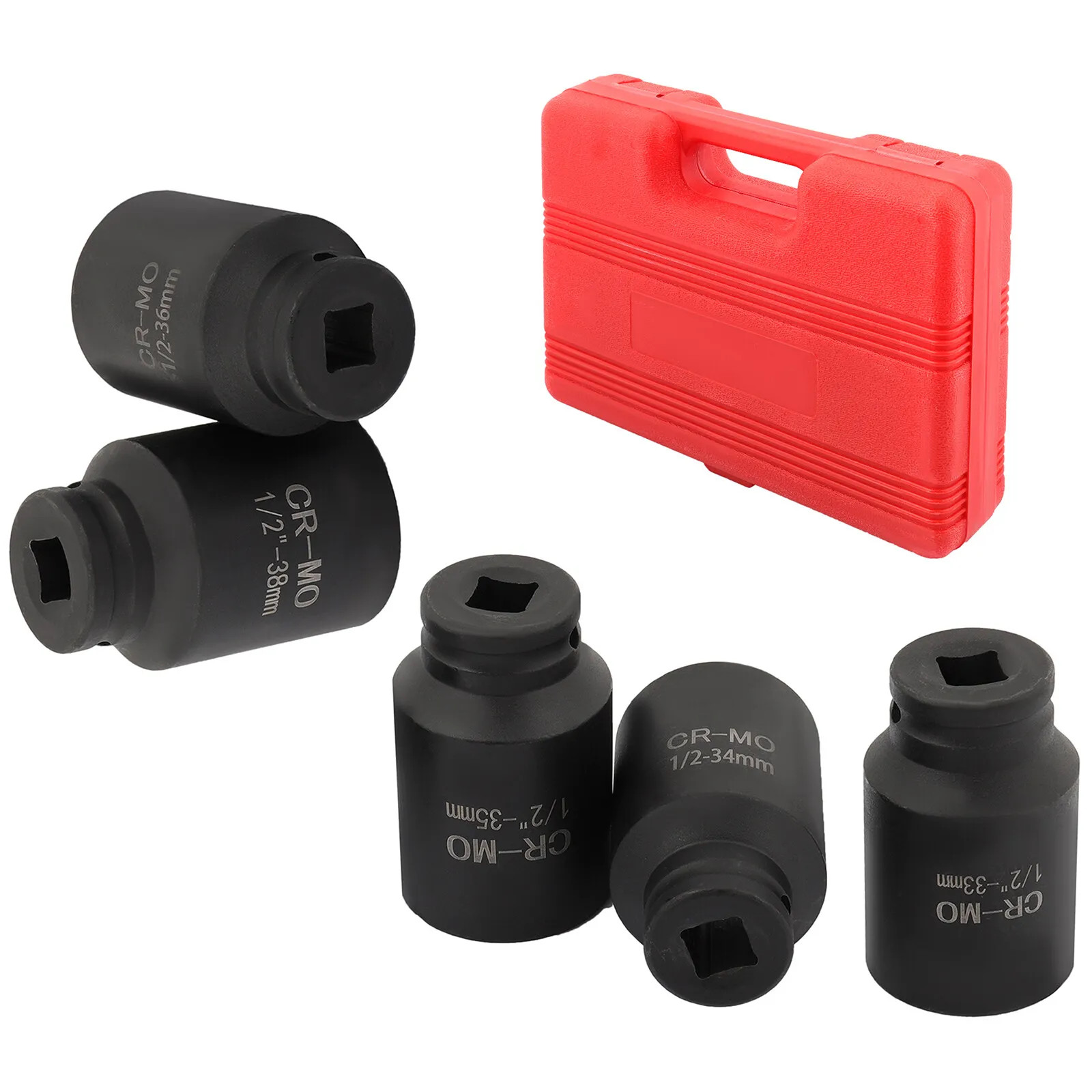 5Pcs 1/2″ Drive Deep Impact Axle Hub Socket Set 6 Point 33mm 34mm 35mm 36mm 38mm