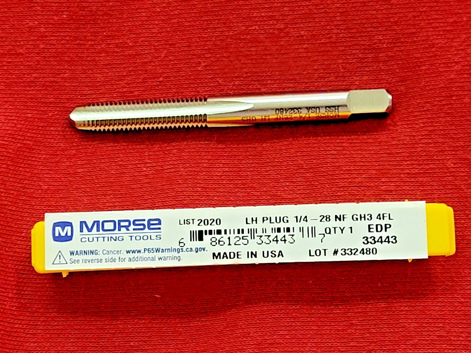 1/4-28 NF LEFT HAND HSS Plug Tap Morse MT3733443 LH USA GH3