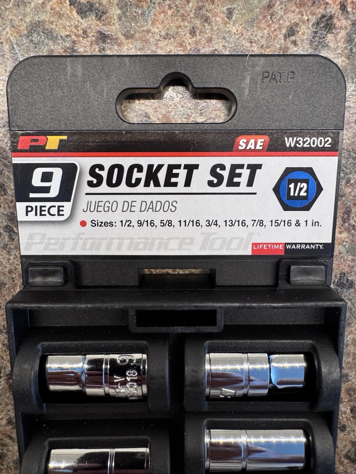 Performance Tool W32002 9 Pc SAE 1/2” Drive Socket Set NEW Factory Sealed