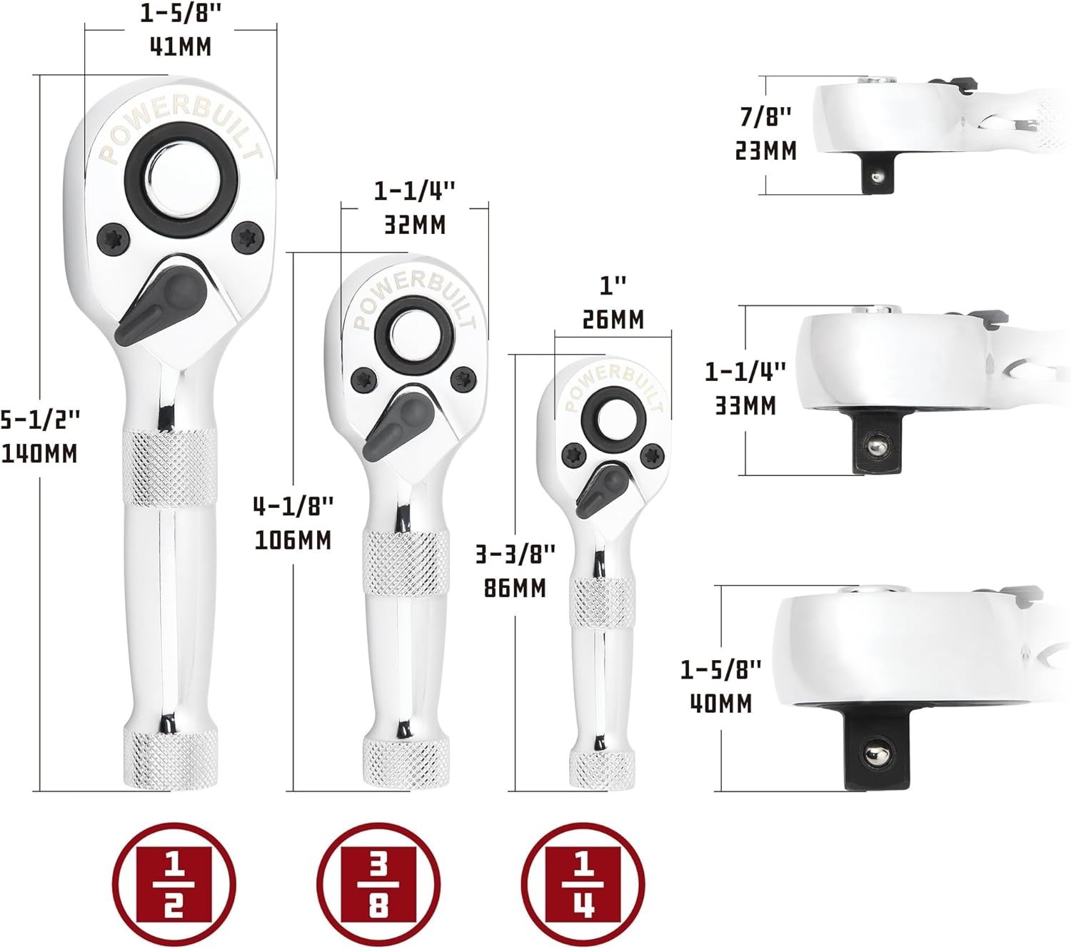 Quick-Release 90-Tooth Stubby Ratchet Set – Chrome Finish