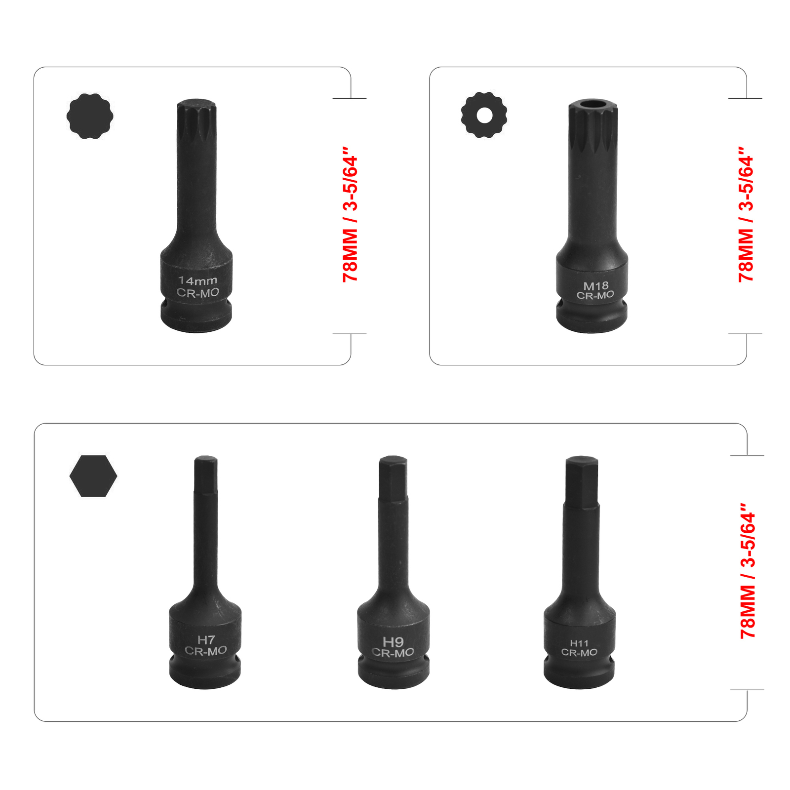 1/2″ Drive Impact Brake Caliper Socket Tool Set For VW BMW Ford Audi Porsche