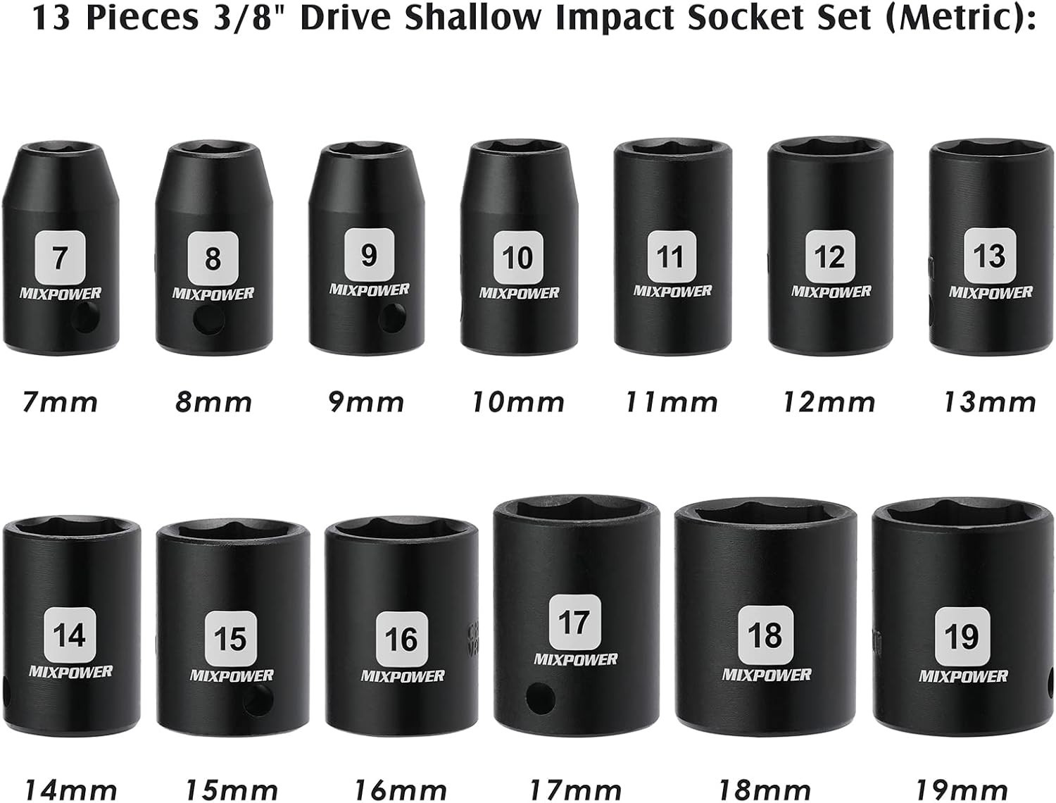 13-Piece Metric Shallow Impact Socket Set 3/8 Drive – High Torque Design
