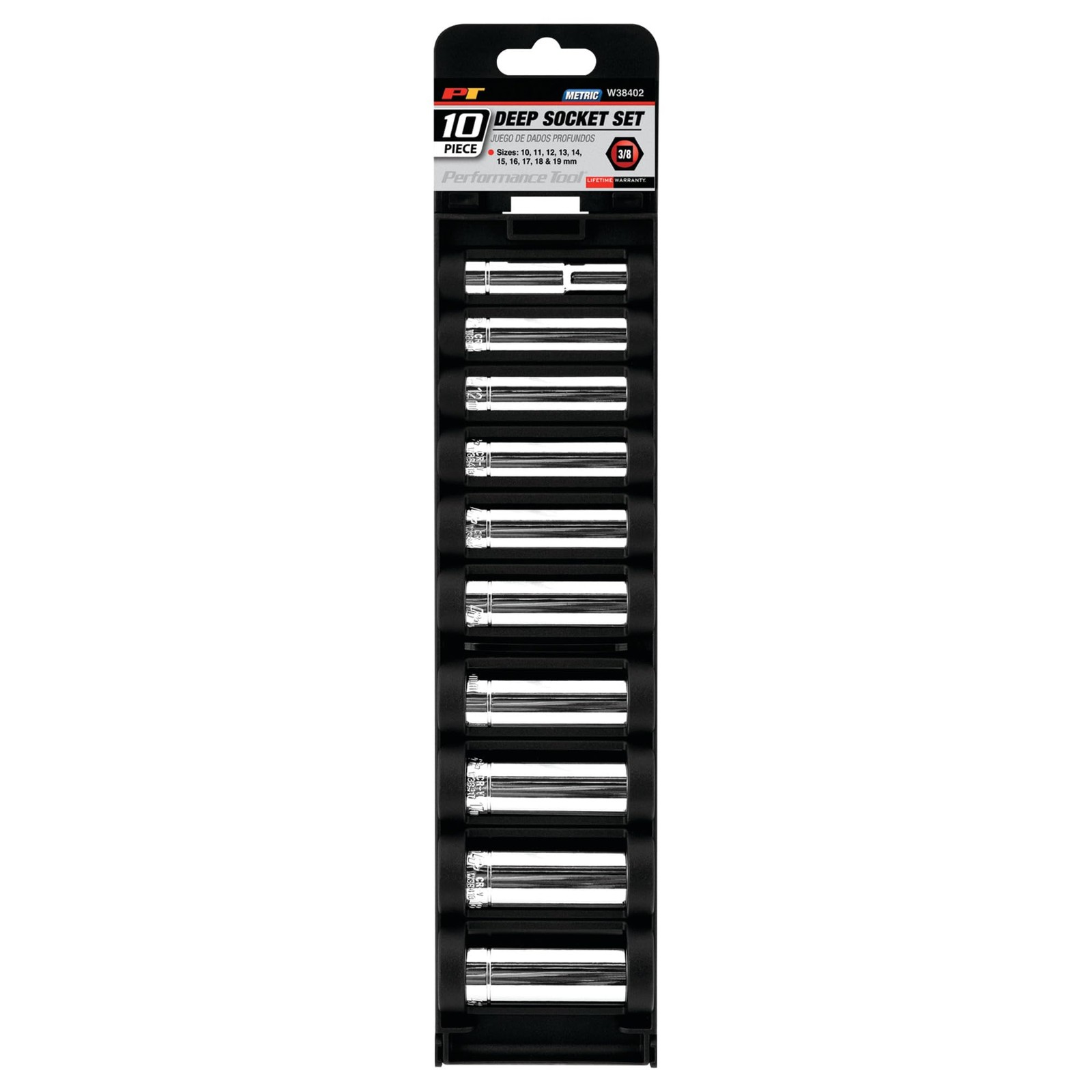 Performance Tool 3/8-Inch Drive Chrome Vanadium Metric Deep Socket Set, 10-Piece