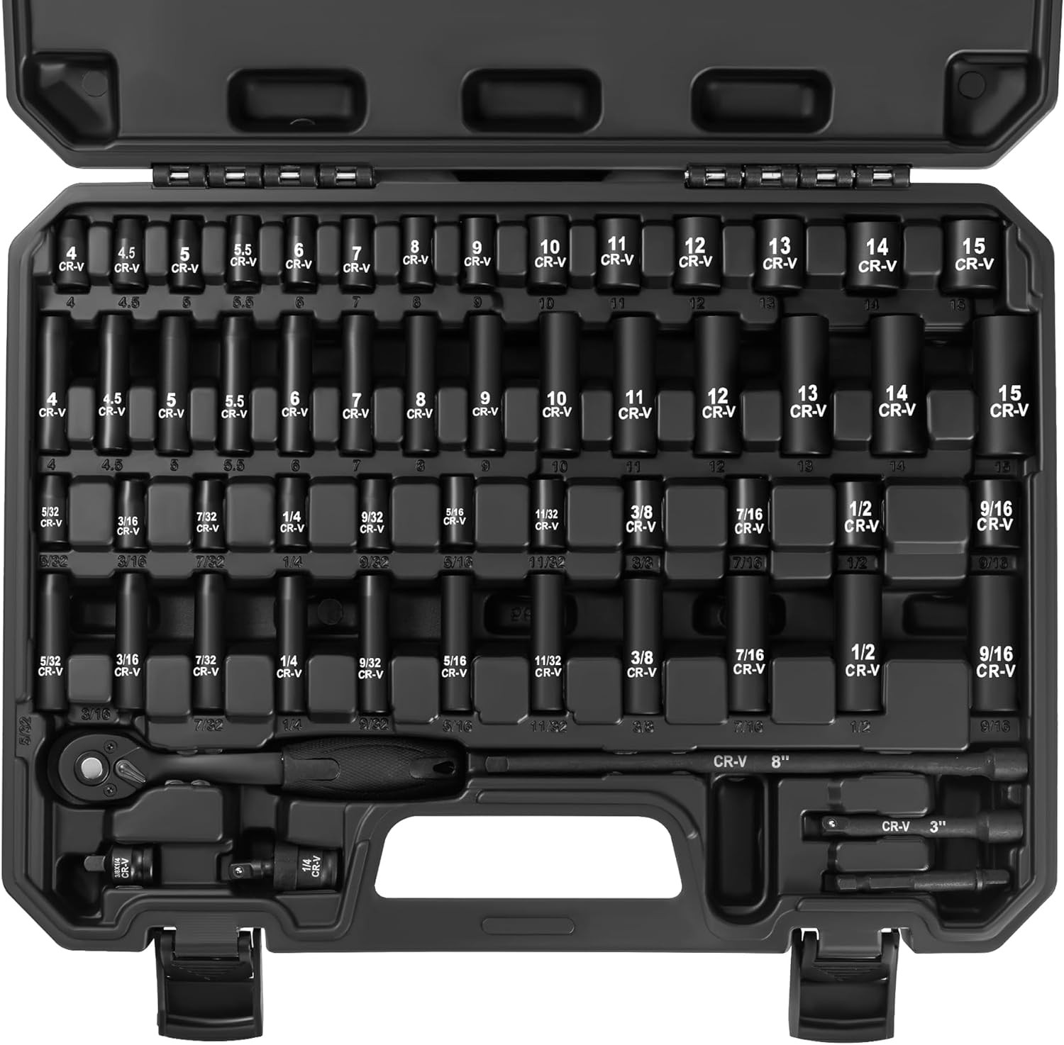 56pcs 1/4″ Drive Impact Socket Set with Case,SAE & Metric,Deep & Shallow,6-Point