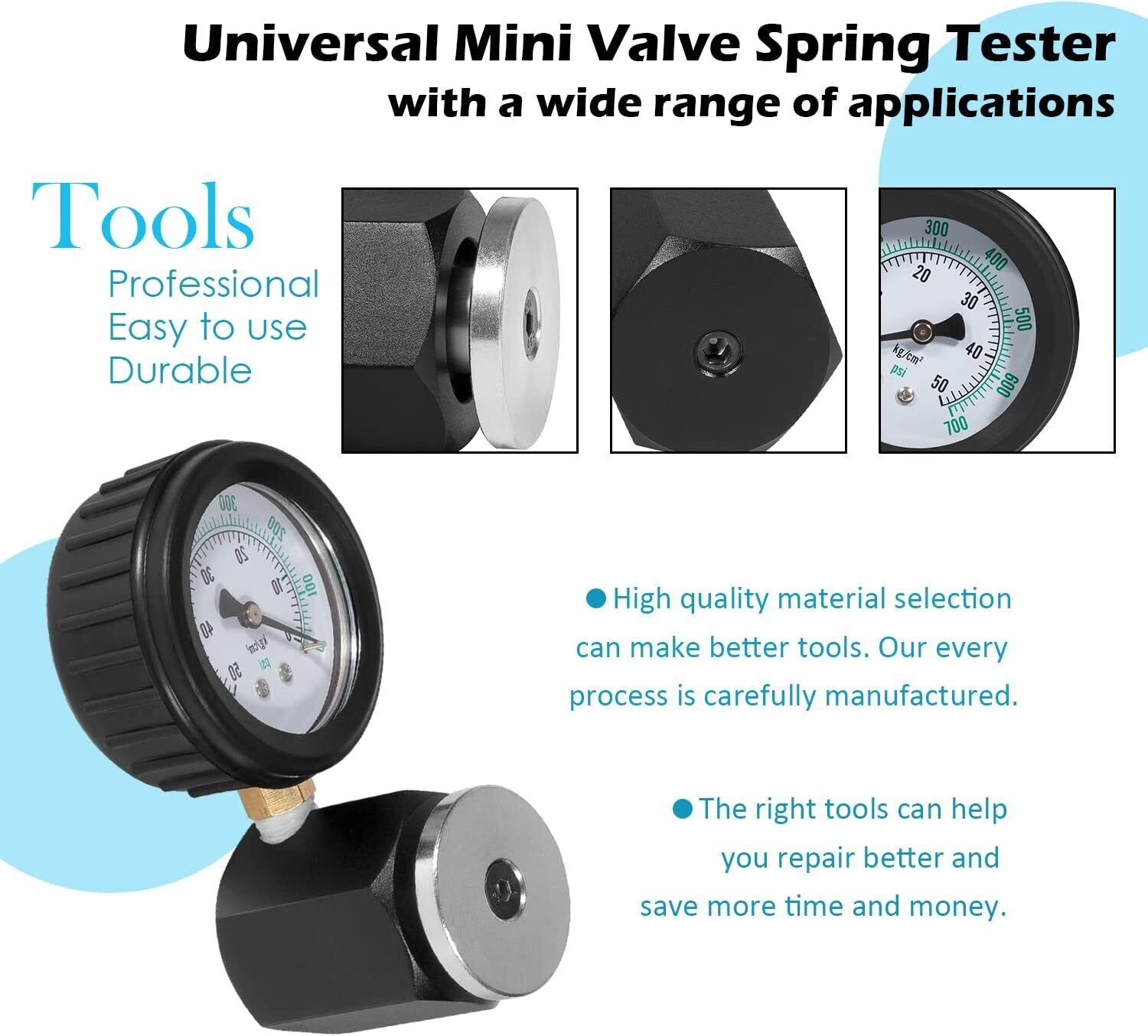 Universal Mini Valve Spring Pressure Tester Gauge #66834,0-700 PSI – 0-50 KG/CM2