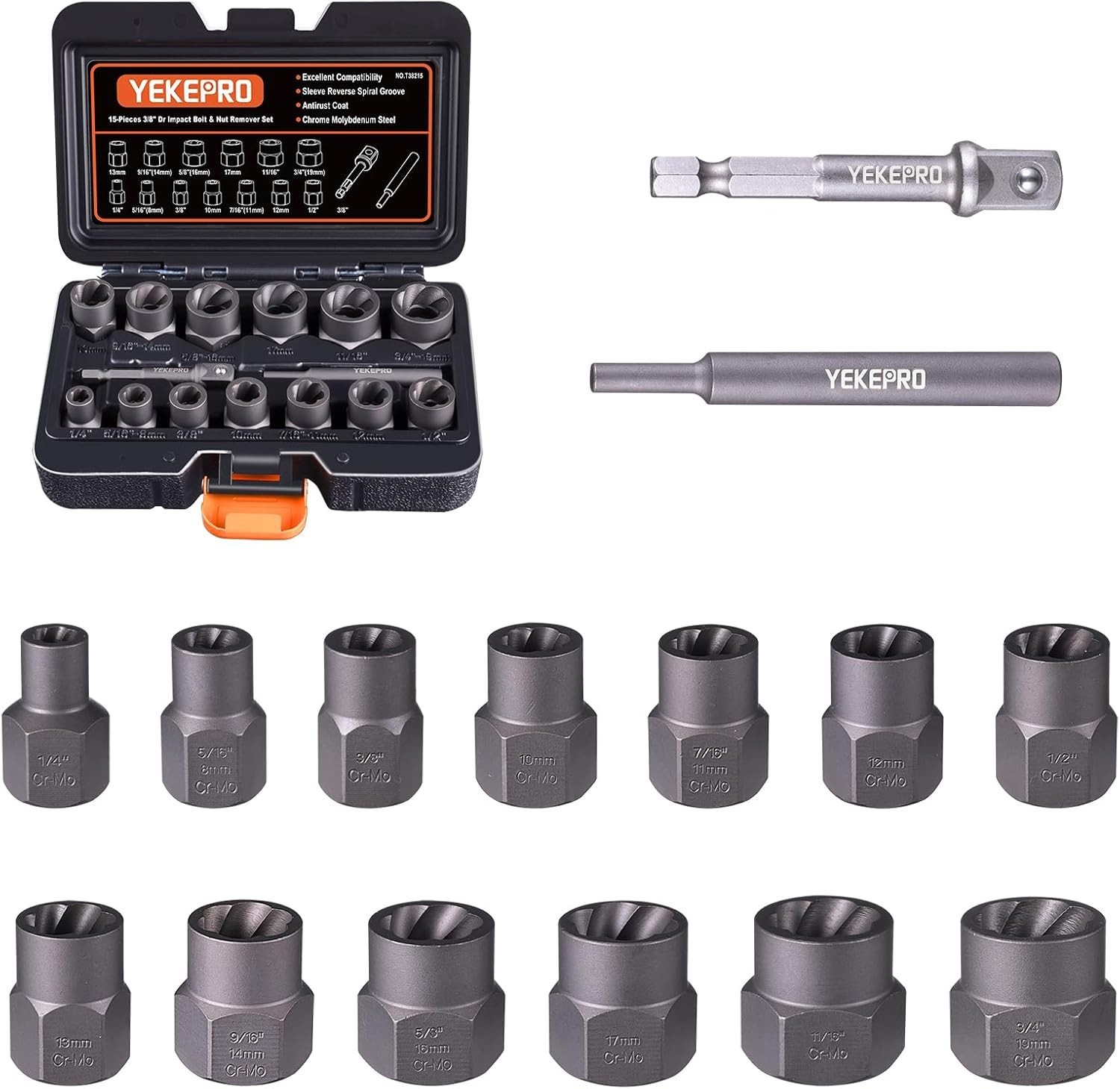 15-Piece Bolt Extractor Set Impact Socket Remover for Damaged, Rusted Bolts &…