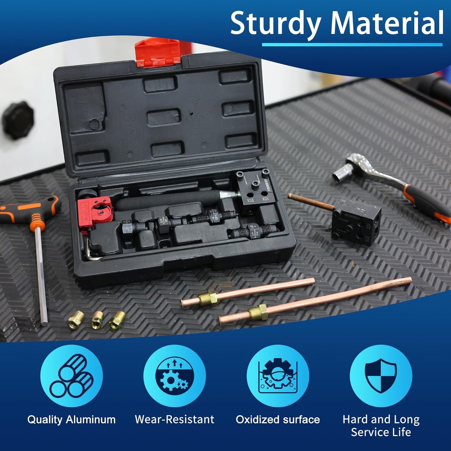 Brake Line Flaring Tool Kit, 3/16″ 1/4″ SAE Double Flare Tool for Brake Lines,