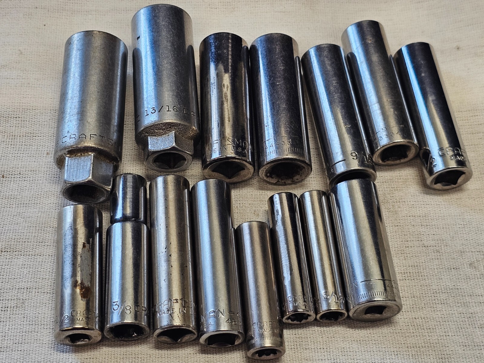 15 Craftsman Deep Well Sae Metric Socket Set 1/4 3/8 Drive 10 14 16mm 5/8 V G G1