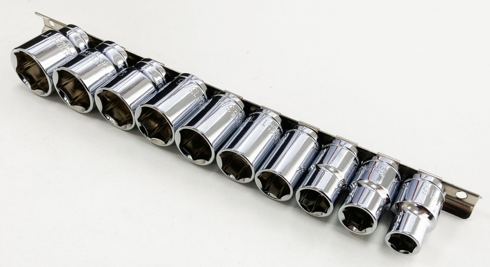 10pc SAE Imperial AF Socket Set 1/2″ Drive Shallow 6pt Hex Sockets On Rail Set