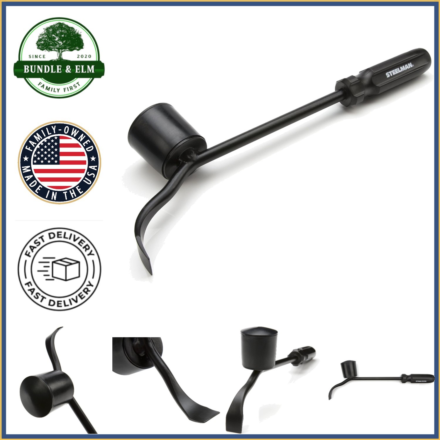 Steel Hubcap Removal Tool with Large Rubber Hammer Face for Auto Mechanics
