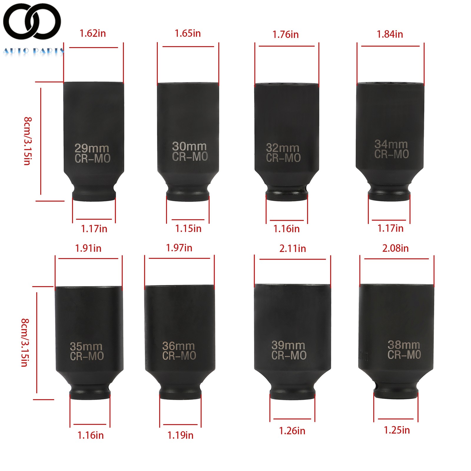 8Pc Axle Nut Socket Set 12 Point 1/2″ Drive 29-39mm for Toyota BMW Mercedes-Benz