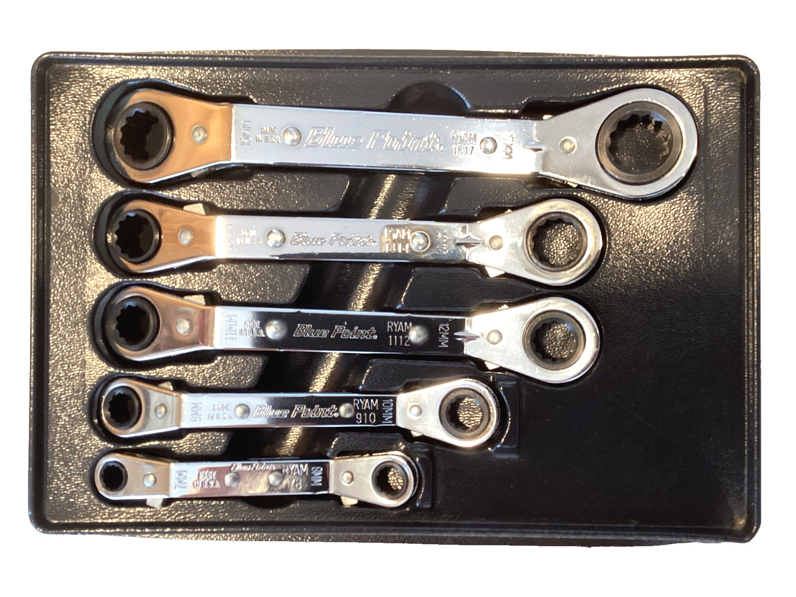 BLUE POINT By SNAP ON NEW 5 Piece Metric Offset Ratchet Box Wrench Set RBYAM605