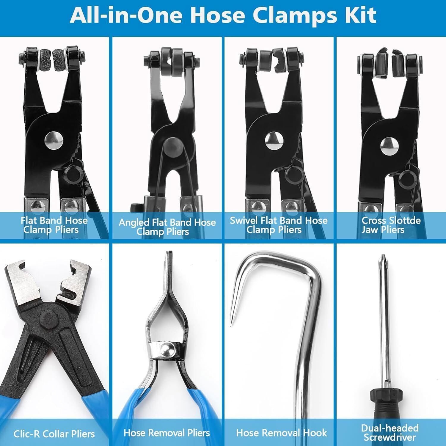 9PC Wire Hose Clamp Clip Pliers Set Swivel Jaw Fuel Oil Water Hose Auto Tool Kit