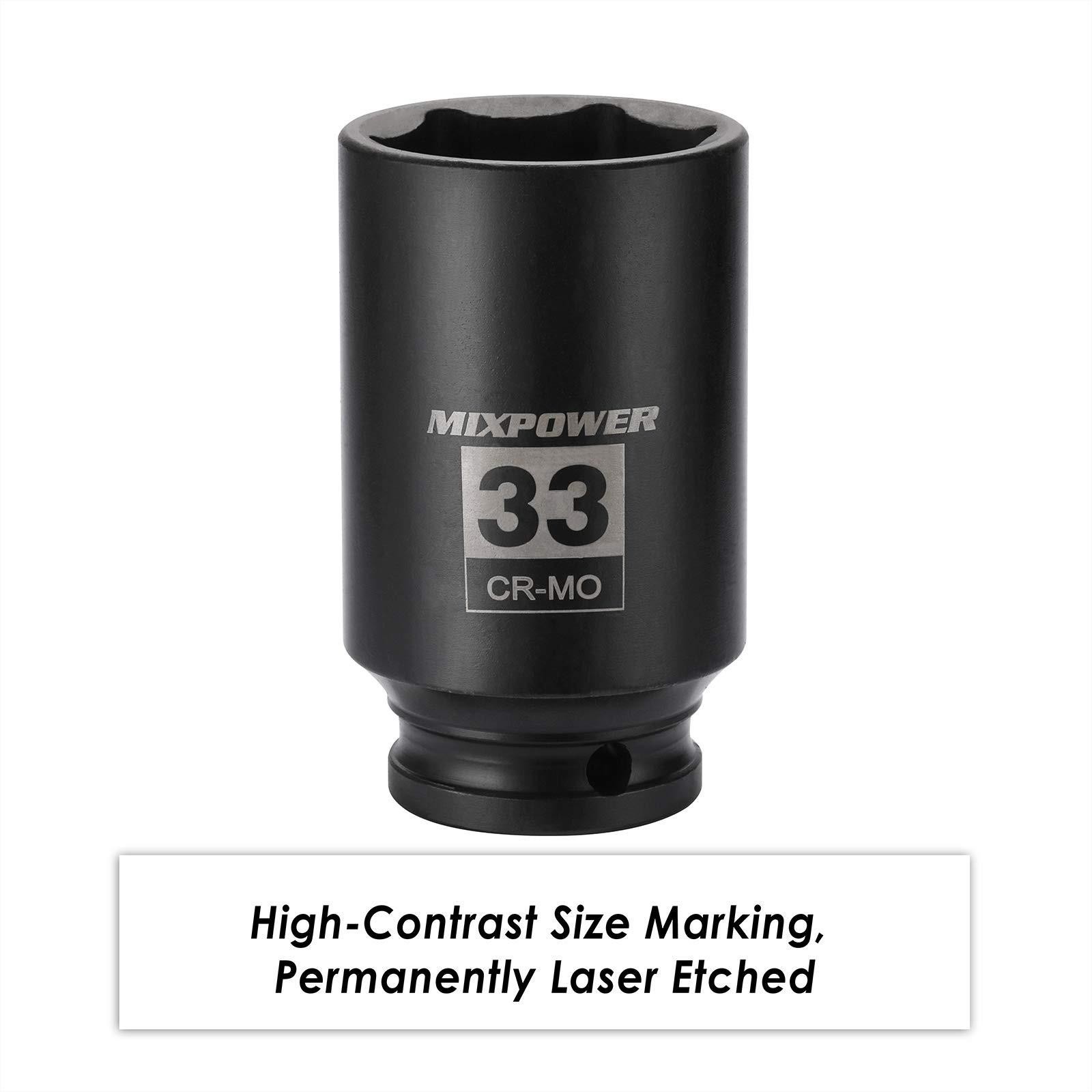 Mixpower 1/2″ Drive Deep Impact Socket, Cr-mo, 33 Mm, Metric, 6 Point, 33mm