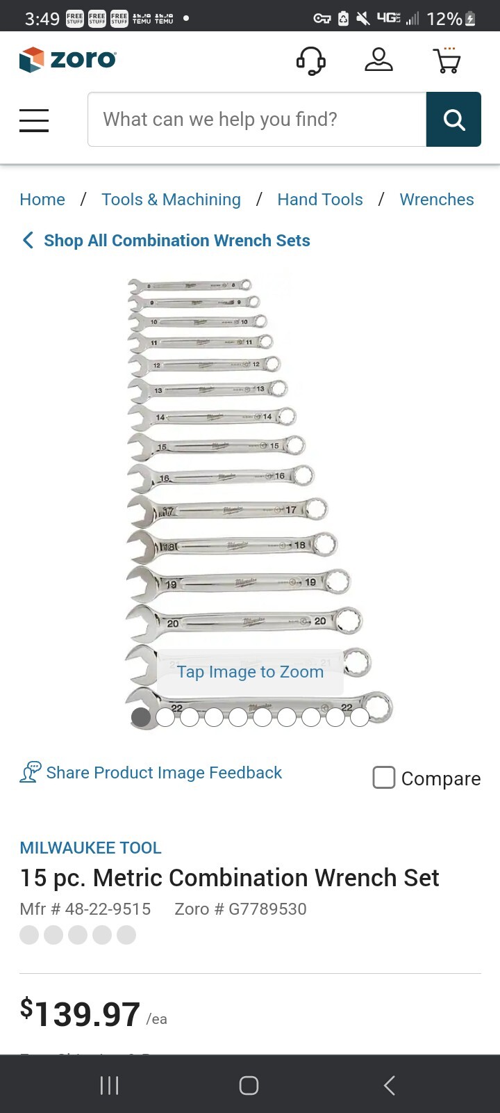 Milwaukee 15pc Metric 12 Point Wrench Set New With Holder