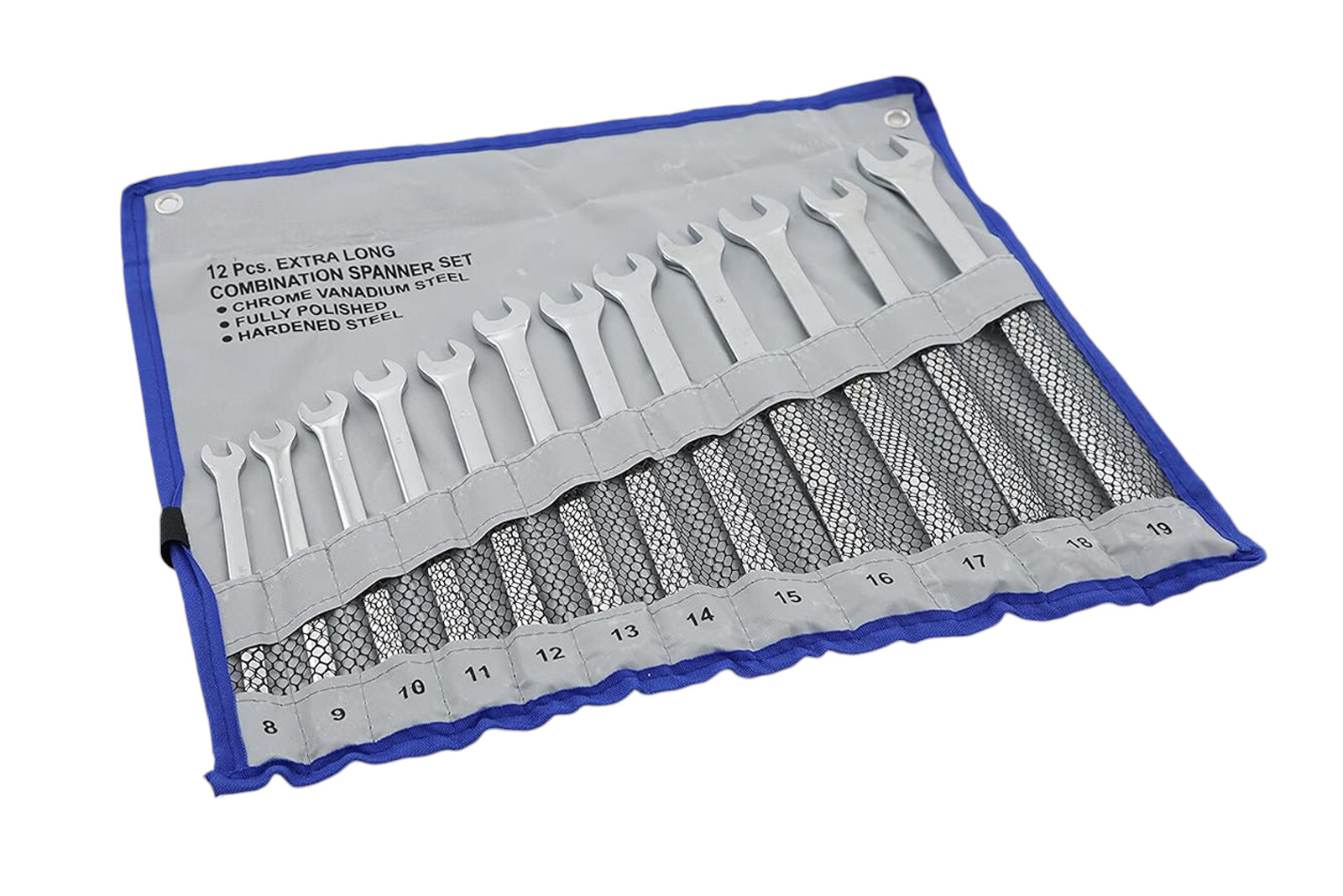 12pc Combination Spanner Set Extra Long 8-19mm Metric Wrenches Open Ring + Roll
