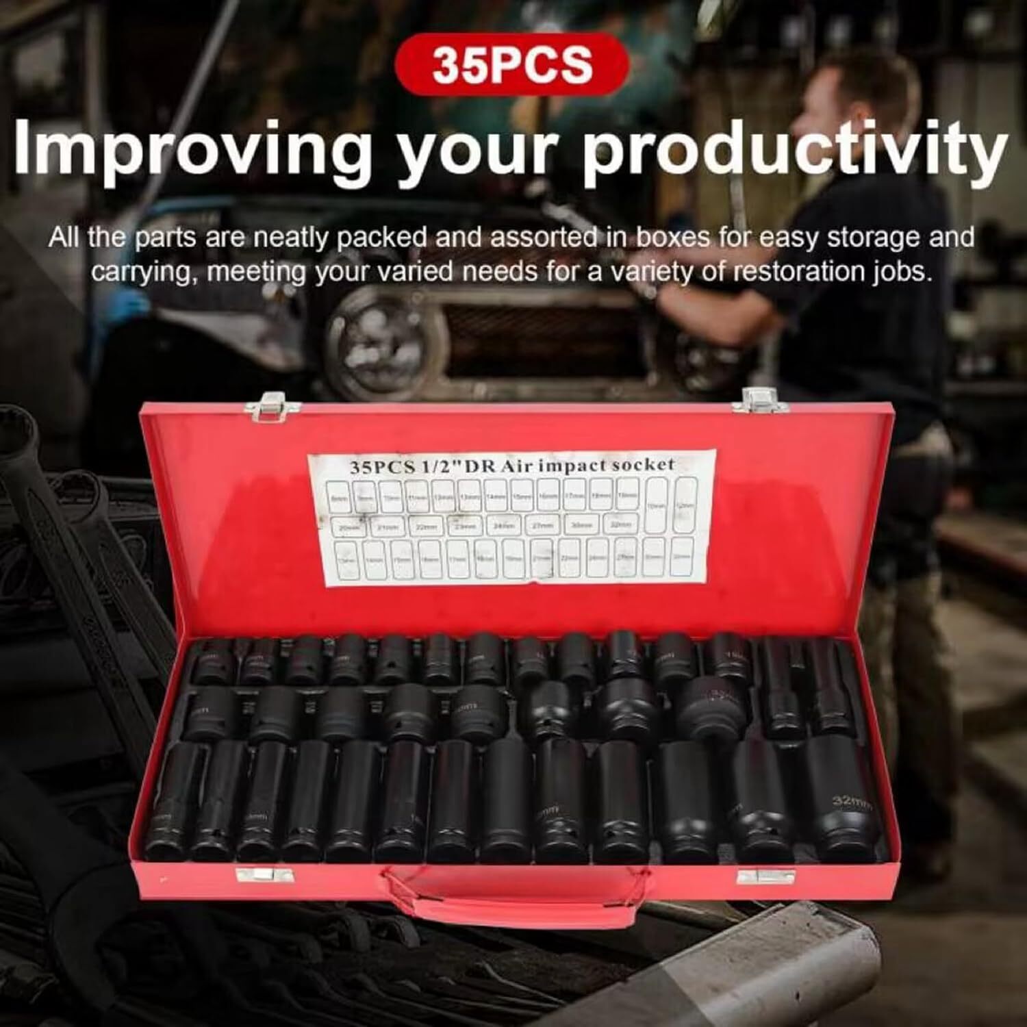 35pcs Deep Impact Socket Set 1/2″ Inch Drive 8-32mm Metric Garage Sae With Case