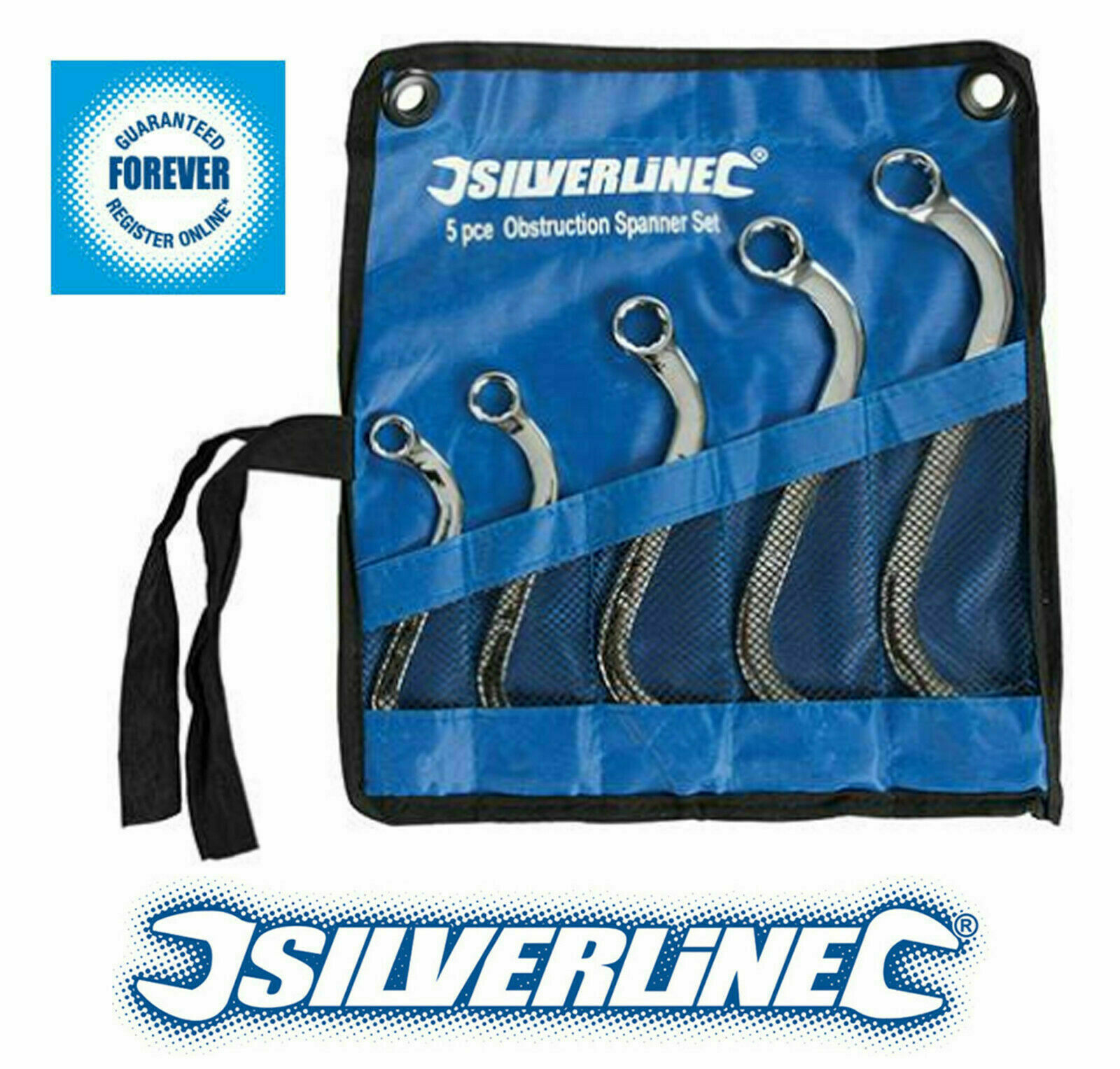 Silverline 5pce S-Type Obstruction Ring Spanner Wrench – Storage Pouch 10-19mm