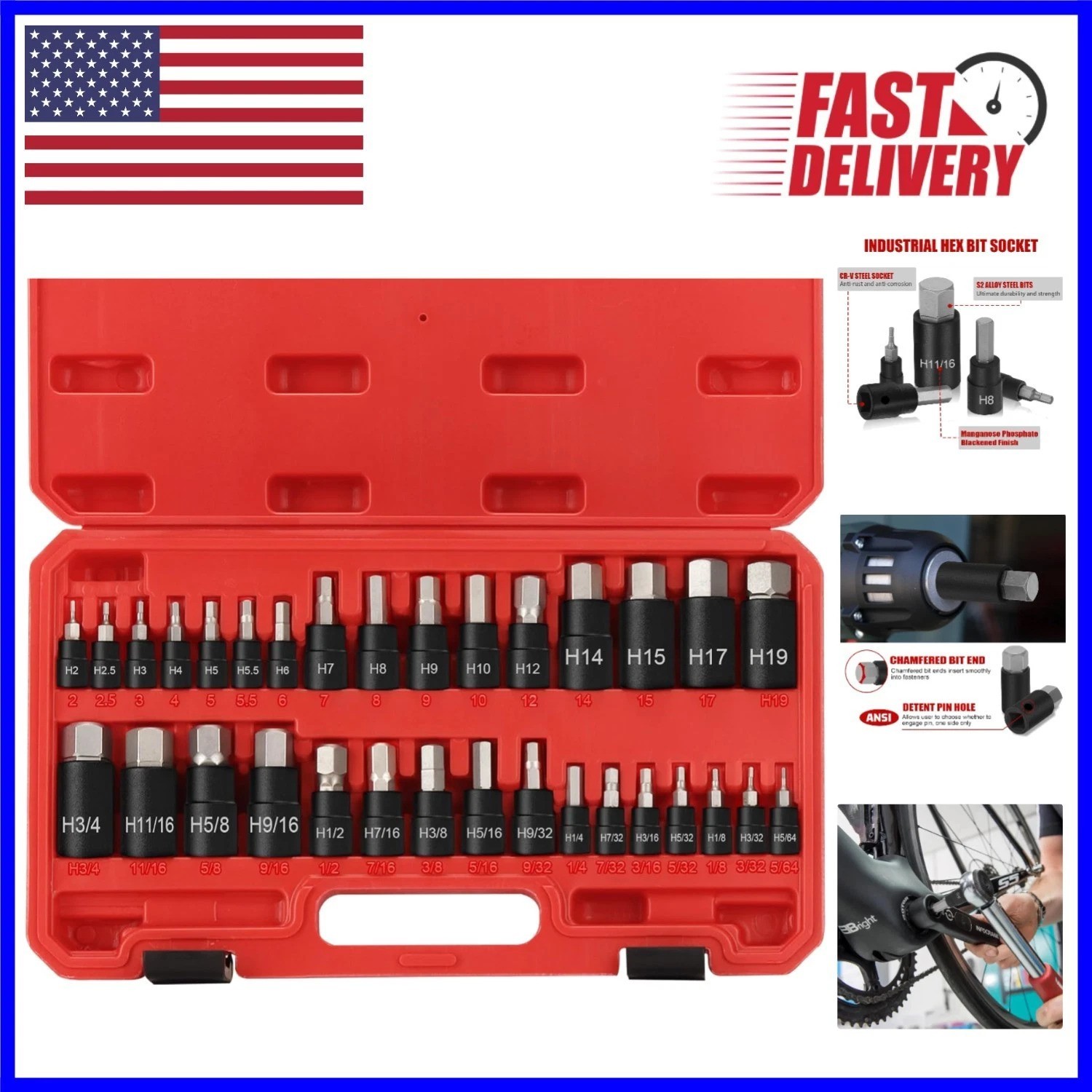 Versatile 32-Piece Allen Socket Set – 1/4″ 3/8″ 1/2″ Drives, Anti-Corrosion