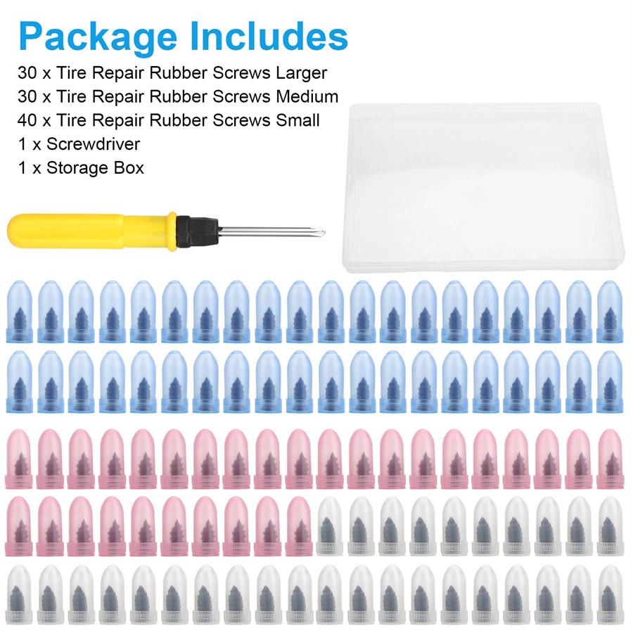 100-300x Tire Repair Rubber Nails Tyre Puncture Repair Screws Kit w/ Screwdriver