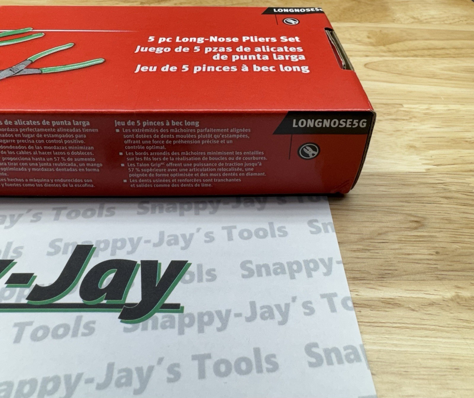 Snap-on Tools USA NEW 5pc GREEN Talon Grip Needle Nose Plier Set LONGNOSE5G
