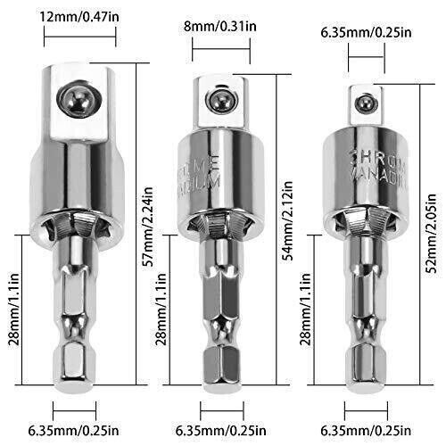 7PC Socket Adapter Set Universal Joint Swivel 1/4″ 3/8″ 1/2″ Reducer Converter