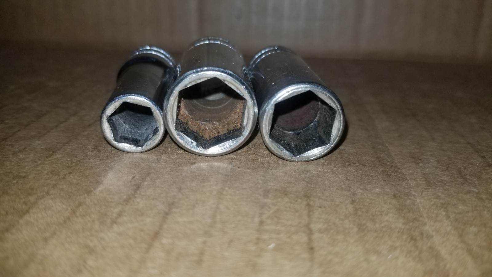 Vintage S-K USA 40418 9/16 & 40416 1/2 & 40412 3/8 6-Point Sockets VGC