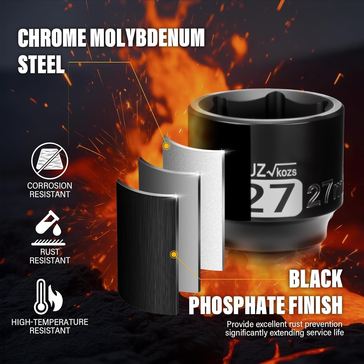 Durable 1/2 Inch Drive 27mm Shallow Impact Socket – Corrosion-Resistant Design