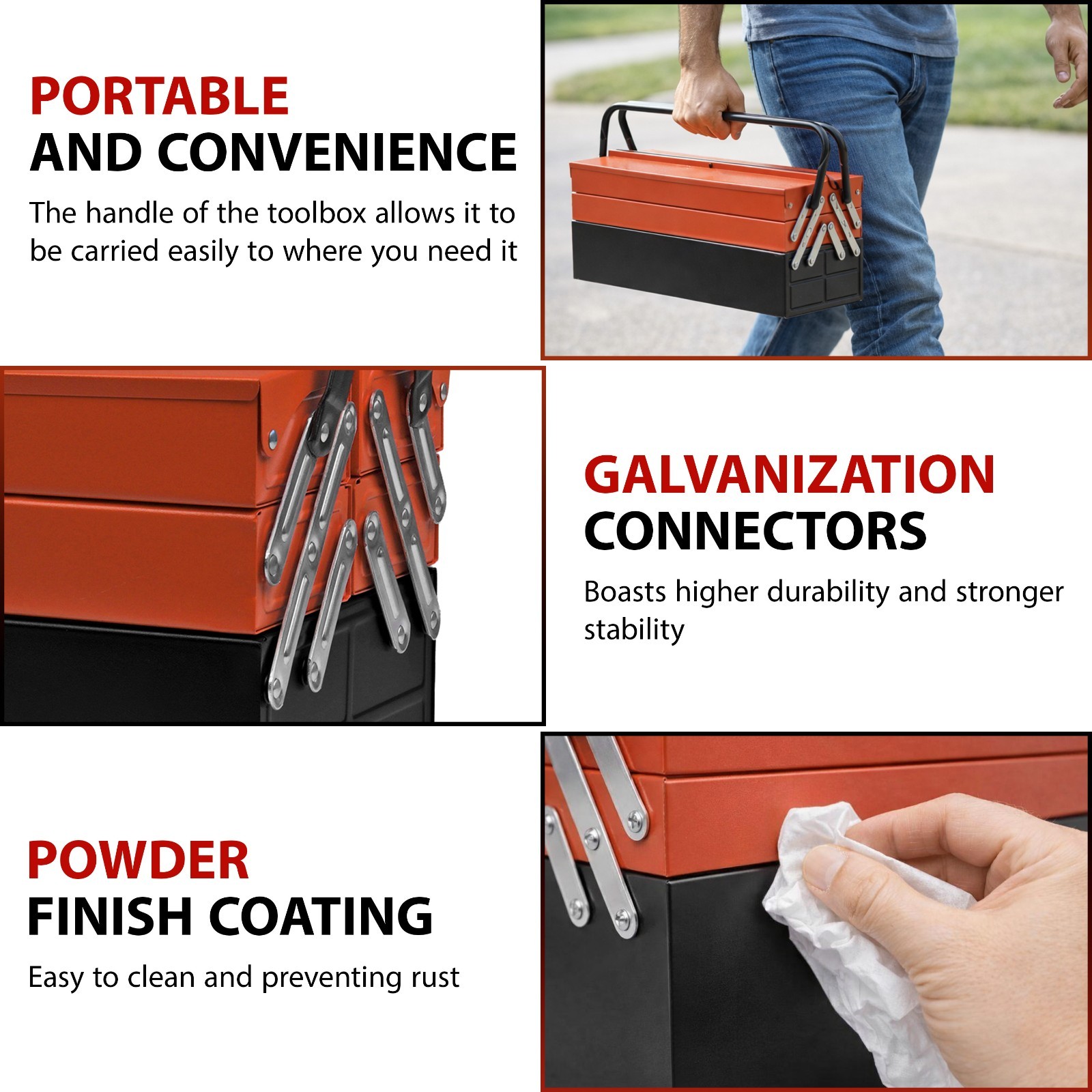 Heavy Duty 25″ 470mm Metal Cantilever 5 Tray Toolbox Storage Tool Box Red New