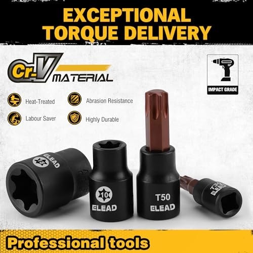 31-Piece Torx Bit Socket Set – 14 Star Bits T8-T70 & 13 E-Torx Sockets E4-E24, C