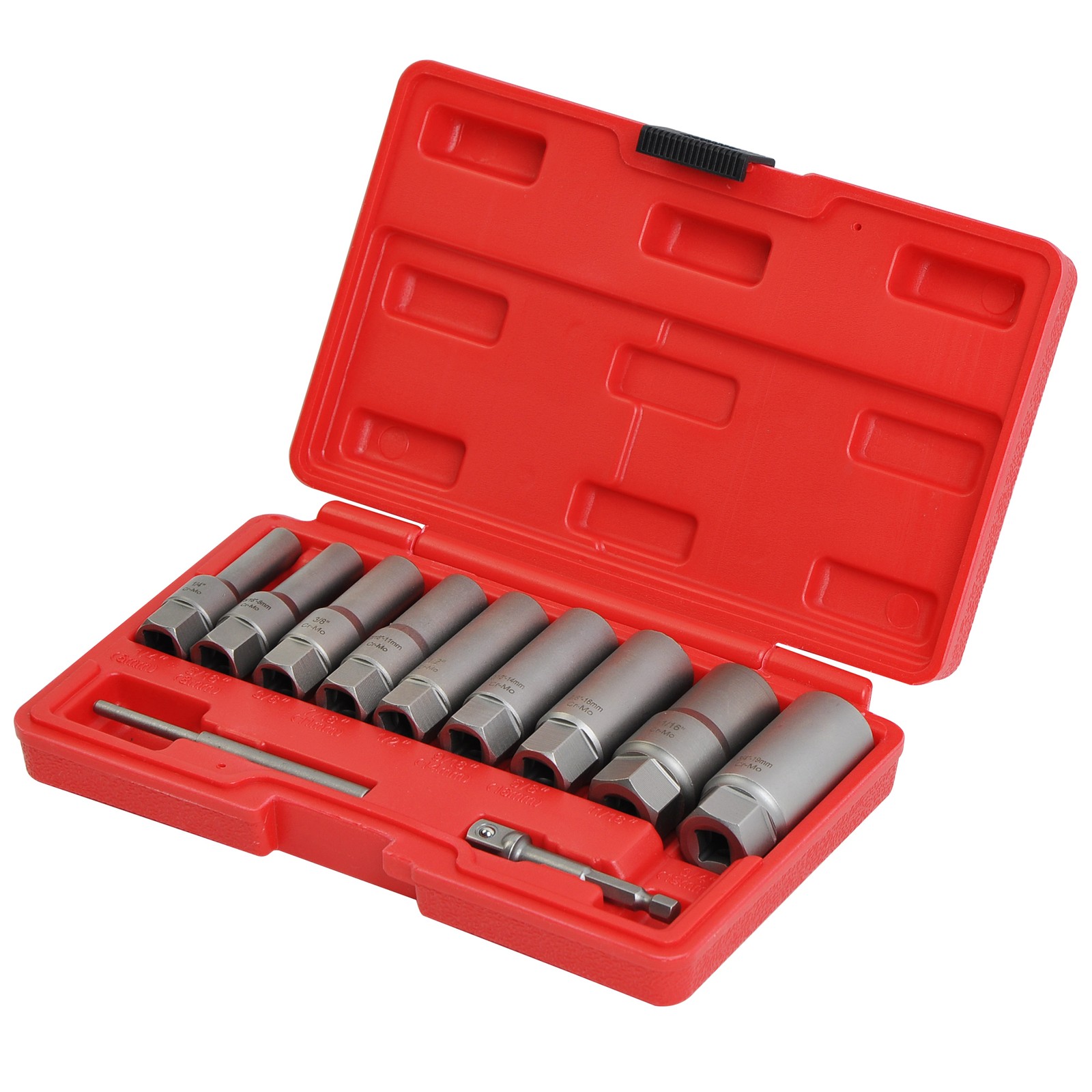 11-Piece Spiral Bolt Extractor Kit -Quick & Easy Broken Lug Nut Removal Tool Set
