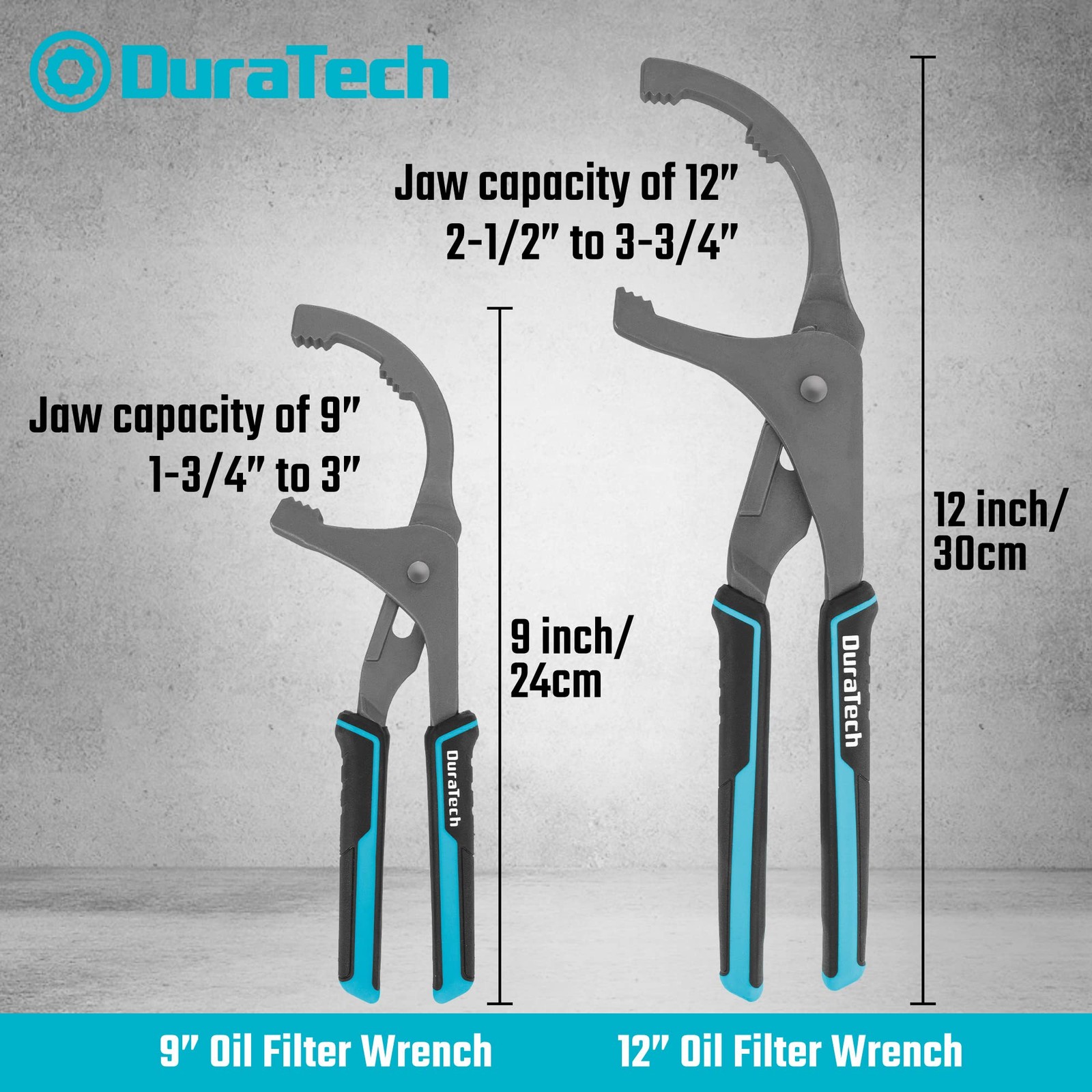 DURATECH Oil Filter Wrench Set, 9″ & 12″ Removal Tools, Black