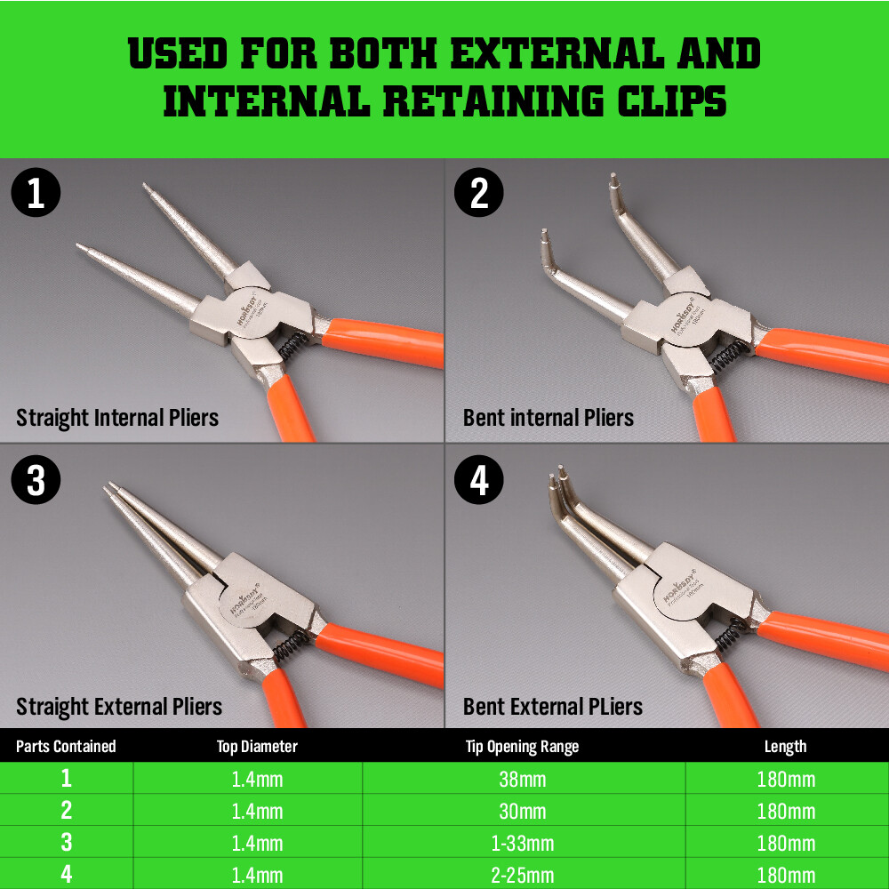 4pcs Heavy Duty 7″ Circlip Plier Snap Ring Plier External Internal Kit w/ Pouch