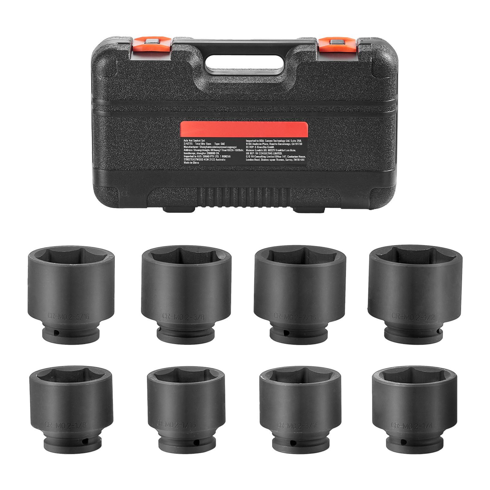 VEVOR Axle Nut Impact Socket Set 3/4″ Drive 6-Point 8PCS SAE Spindle Nut Socket