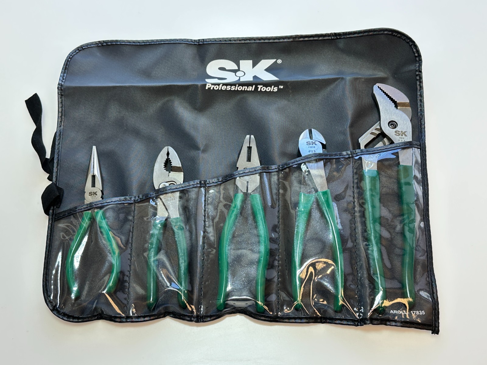 NEW SK Tools USA 5pc General Purpose Pliers Set, Green Cushion Grip w/ Kit Bag