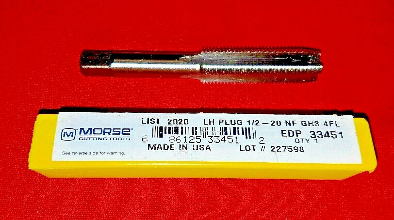 1/2-20 NF LEFT HAND Plug Hand Tap Morse MT3733451 LH HSS 4 Flute GH3 USA