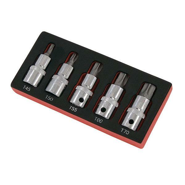 5pc TORX BIT SOCKET SET 1/2″ DRIVE STAR BIT T45 T50 T55 T60 T70
