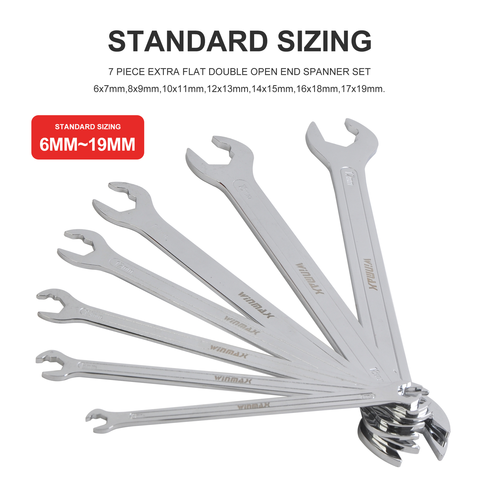 7pc Double Open End Wrench Set Flat Spanner Wrench Metric Ratcheting Combination