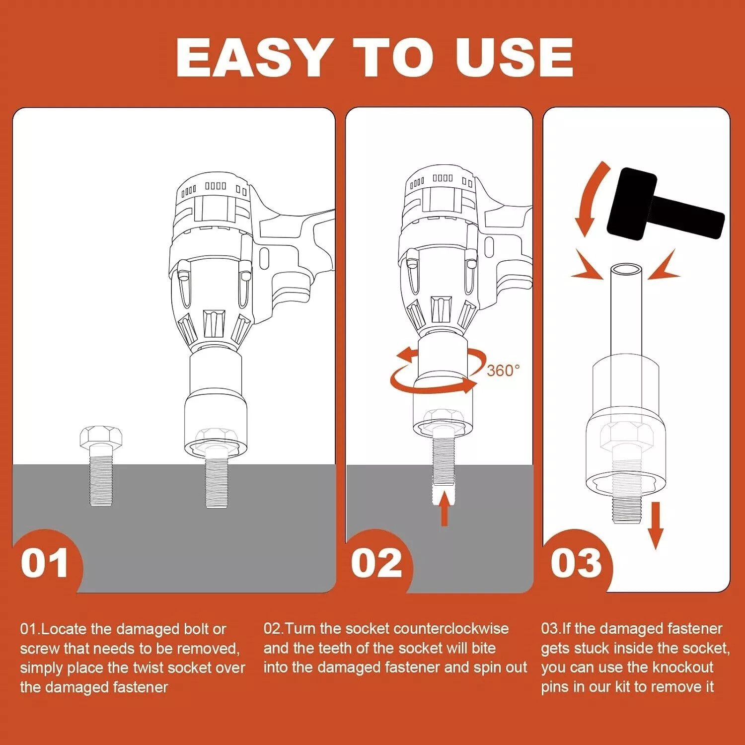 Wheel Lug Nut Remover Kit Remove Locked Nuts Damaged Bolt Extractor Twist Socket