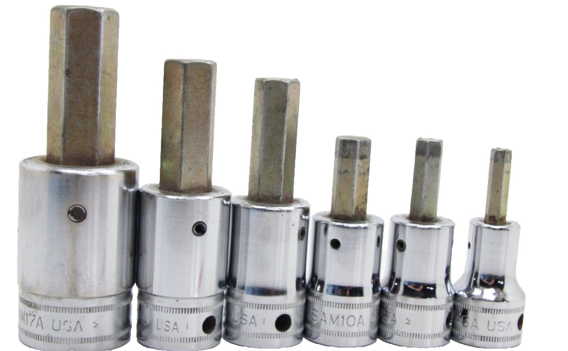 Snap-on SAM 6 8 10 12 17 mm 6 Piece 1/2″ Drive Metric Allen Hex Socket Set USA