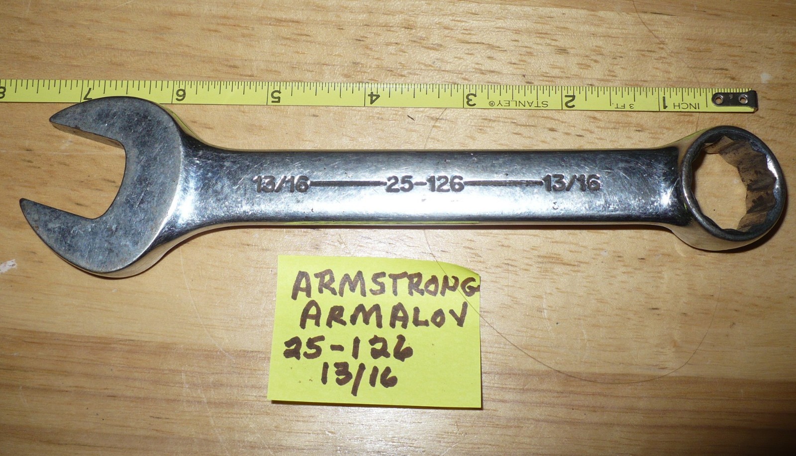 Vintage 13/16 Armstrong Armaloy Combination Wrench 25-126 12 point USA 7-1/2″