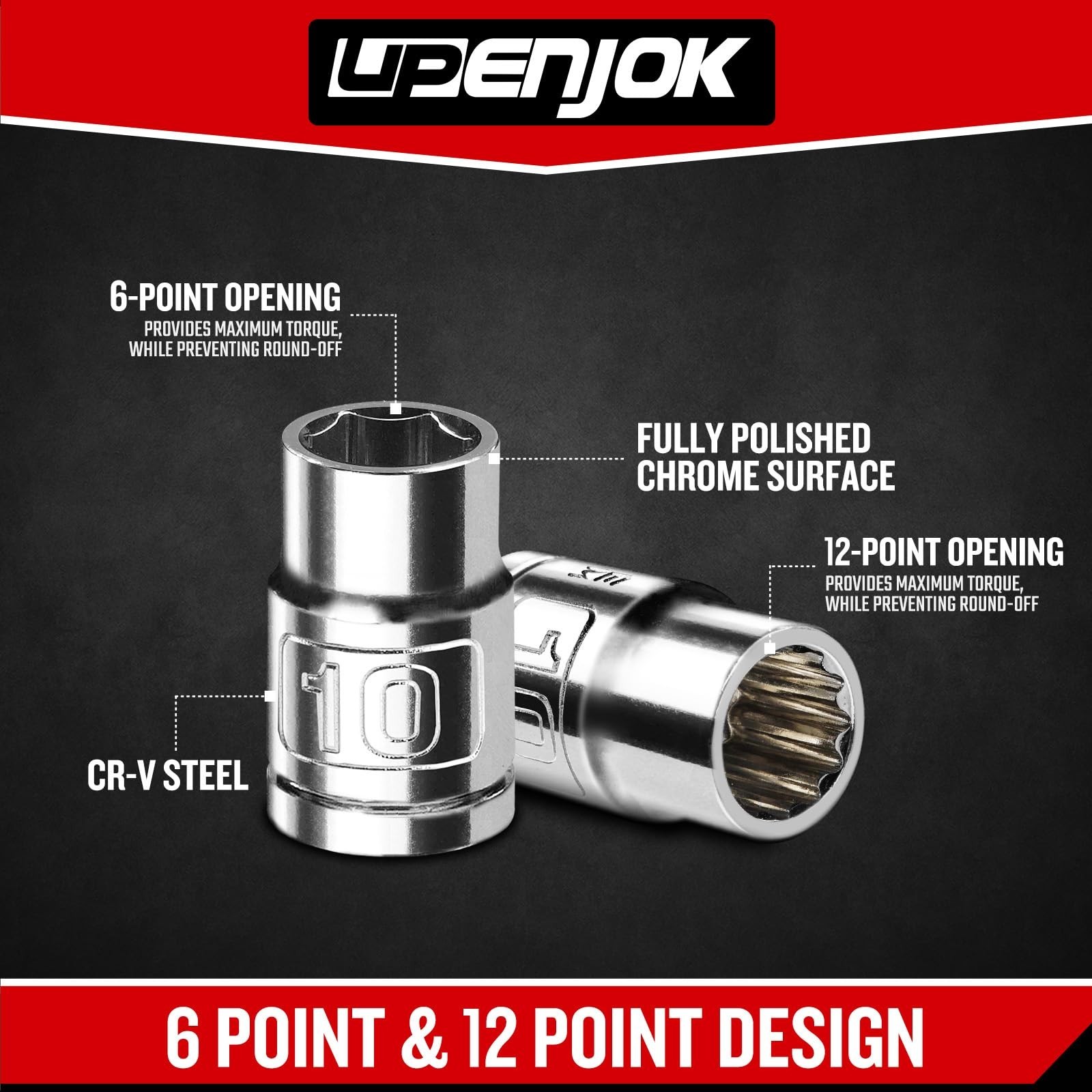 10-Piece 1/4″ & 3/8″ Drive Socket Set – 10mm Deep & Shallow, 6/12 Point, Cr-V St