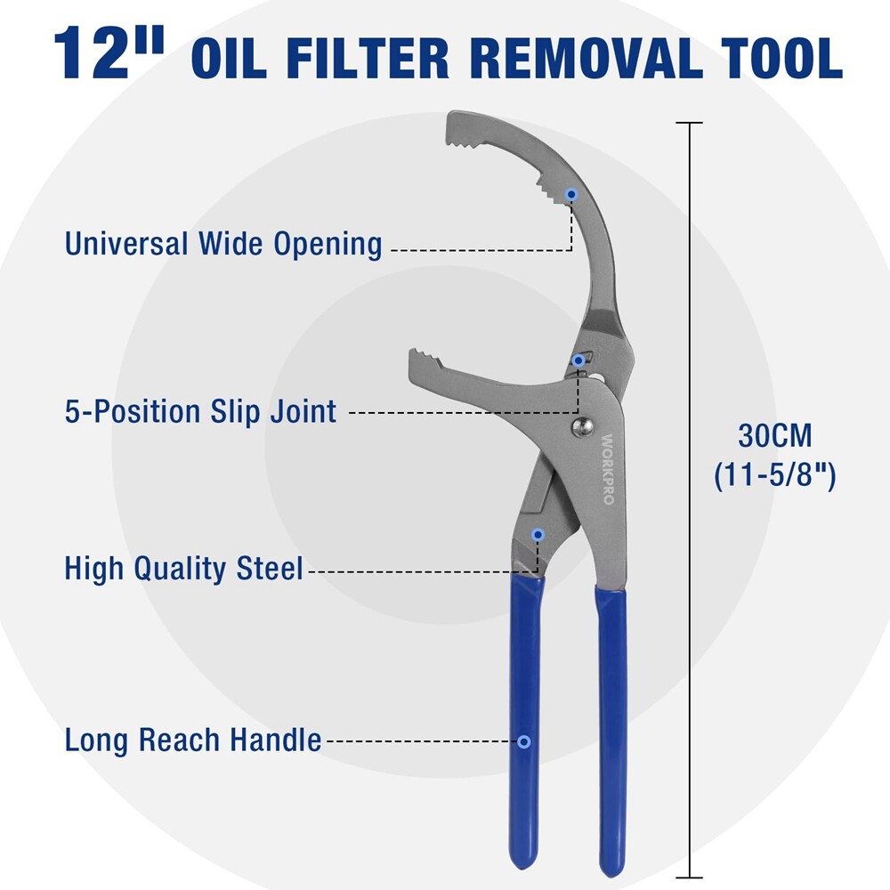 WORKPRO 12″ Oil Filter Wrench Oil Filter Removal Tool Adjustable OilFilter Plier