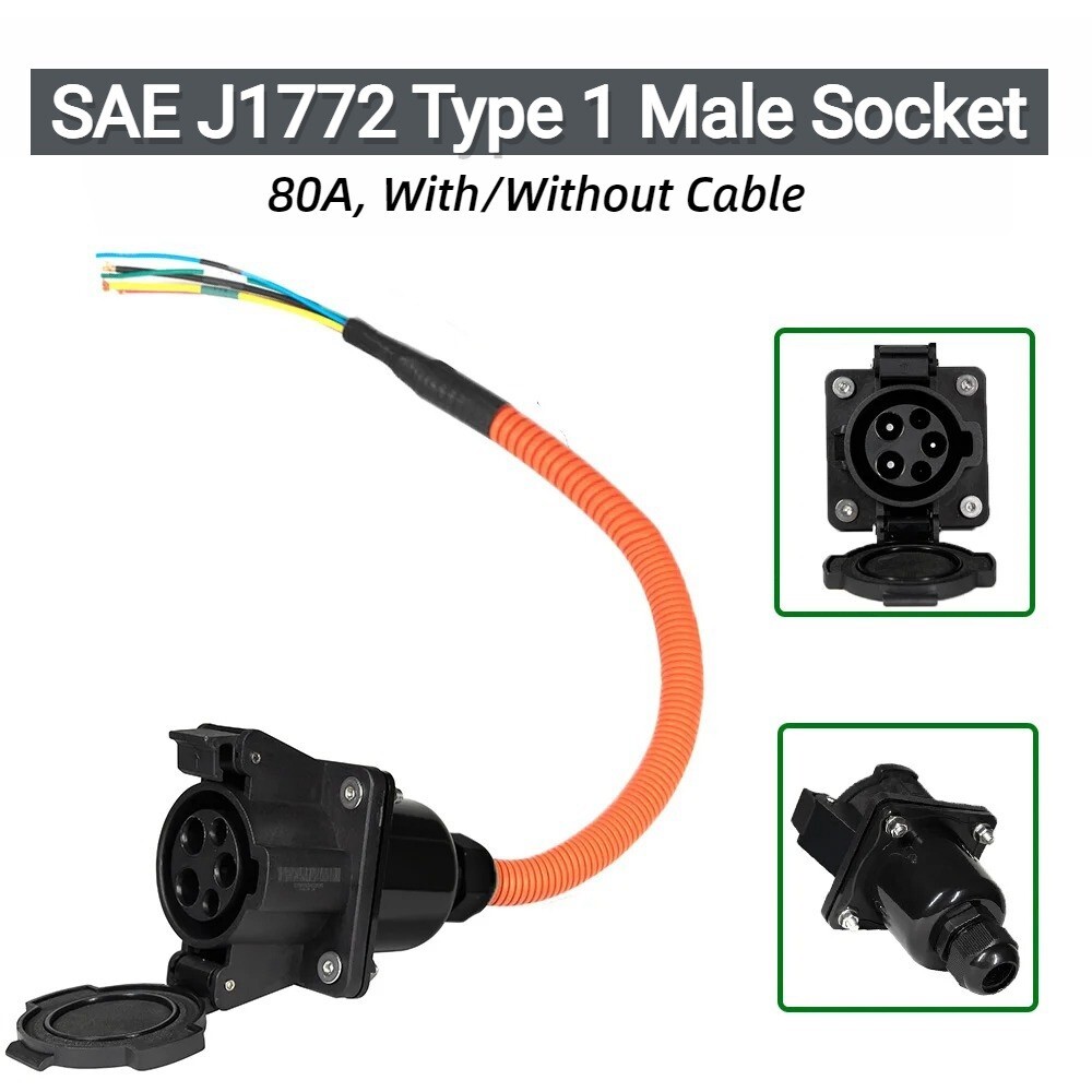 Type 1 EV Charging Socket Inlet, SAE J1772 Receptacle Connector 80A 250V